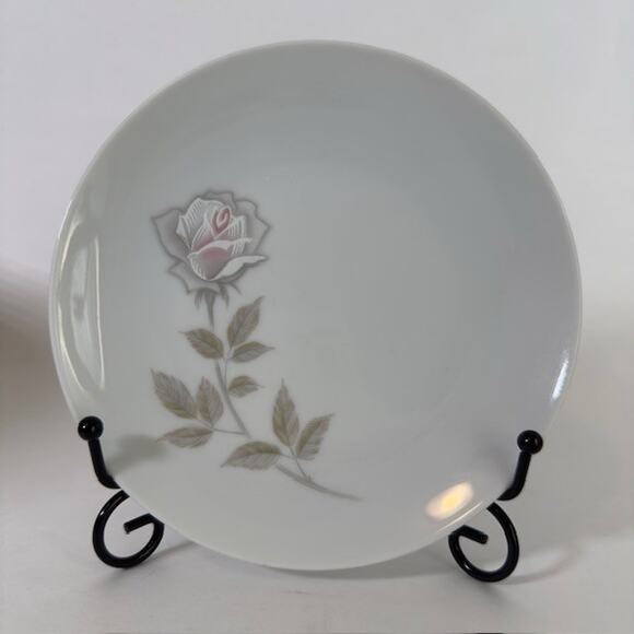 Noritake Edenrose 4 Bread & Butter Plates Gray/Pink/White Roses VTG - Picture 7 of 11